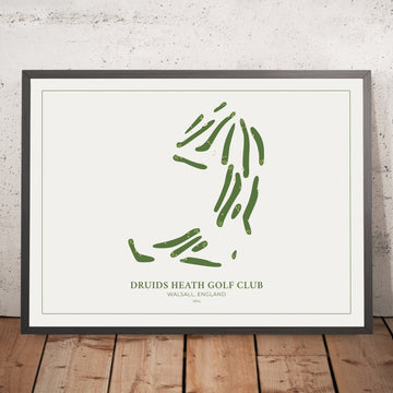 A framed image of Druids Heath Golf Club - Walsall, England in the style of a simple and modern golf course map