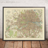 Antiguo plano callejero eduardiano de Londres de Bacon, 1910: Thames, Westminster, Hyde Park, Regent's Park, Kew y Richmond Park 