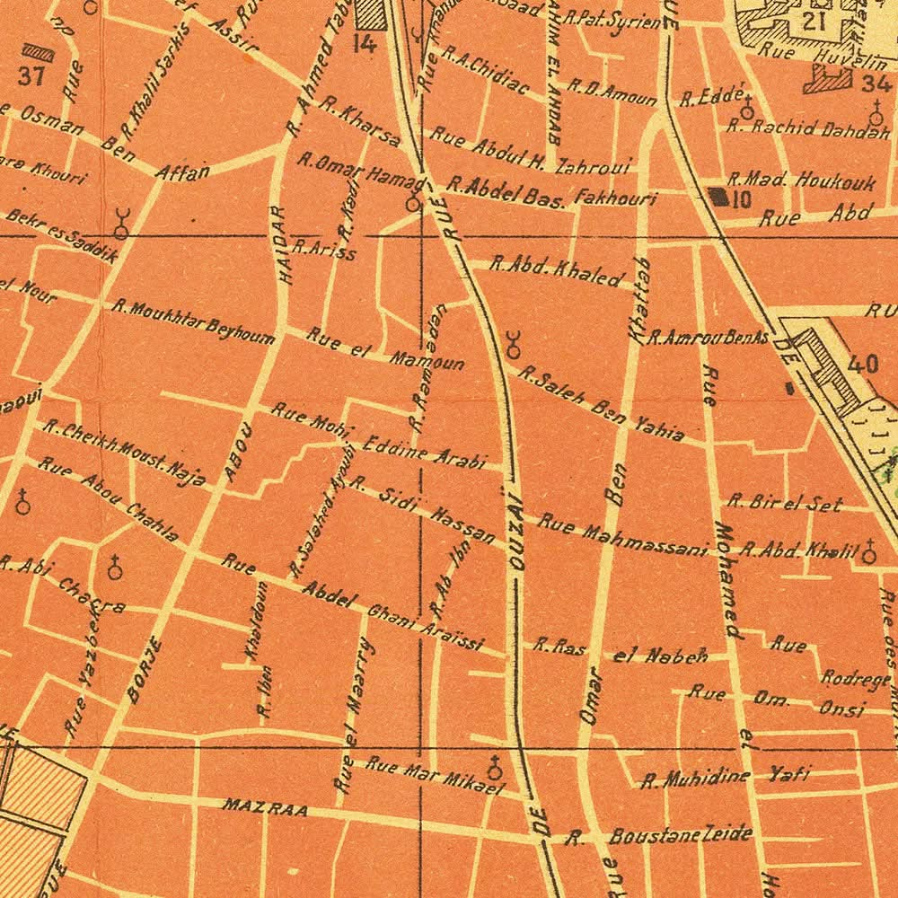 Old Map of Beirut, Lebanon 1949: Hotel Normandy, Hippodrome, Pine Forest, Beirut Port, Railway Lines