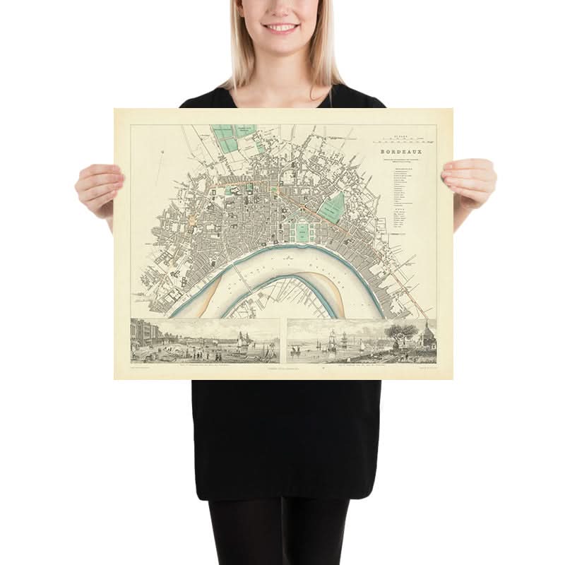 Mappa antica di Bordeaux, 1870: Chartrons, Bastide, Quai des Chartrons, Chiesa di St. Michel, Giardino Pubblico 