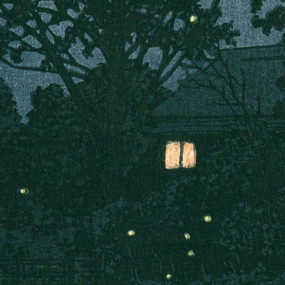 Dark River with Fireflies (Minuma River, Ômiya) by Hasui Kawase, 1935