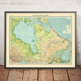Old Map of Ontario & Quebec by Bartholomew, 1922: Quebec City, St. John’s, Hudson Bay, Torngat Mountains, Gulf of St. Lawrence