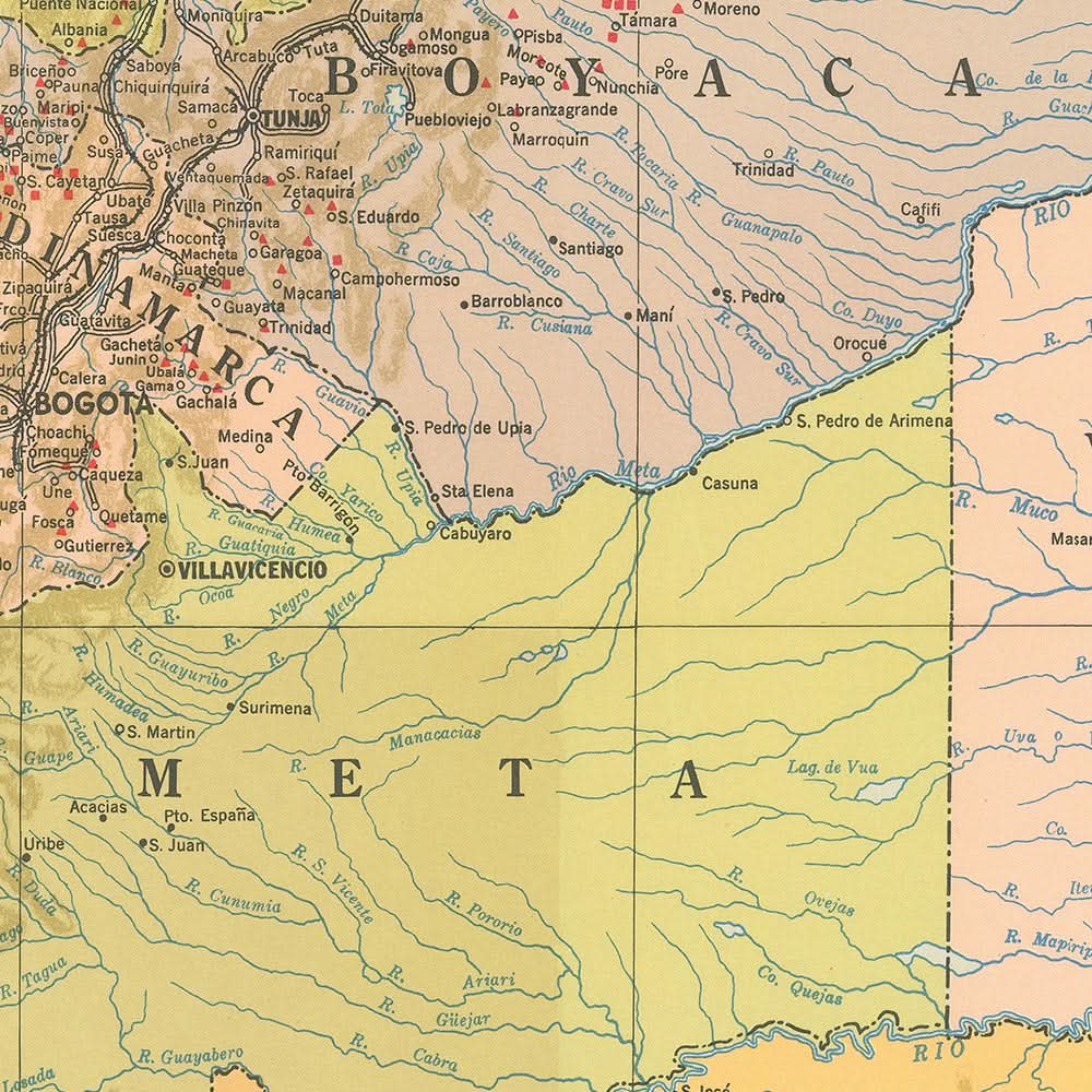 Old Map of Colombia, 1939: Coffee Regions, Andes, Bogotá, Medellín, Railroads