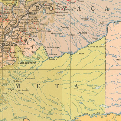 Old Map of Colombia, 1939: Coffee Regions, Andes, Bogotá, Medellín, Railroads