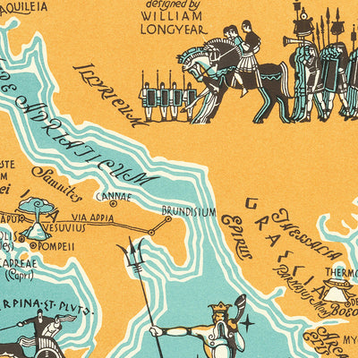 Old Roman Empire "Classical World" Map by Longyear, 1930: Rome, Carthage, Athens, Alexandria, Troy