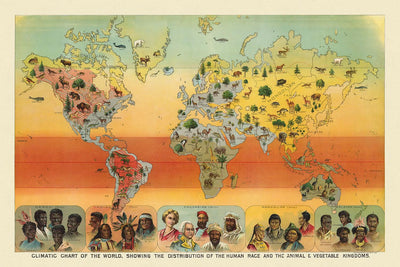 Climatic Chart of the World, 1893: Distribution of Human Races, Animals, and Vegetation by Yaggy