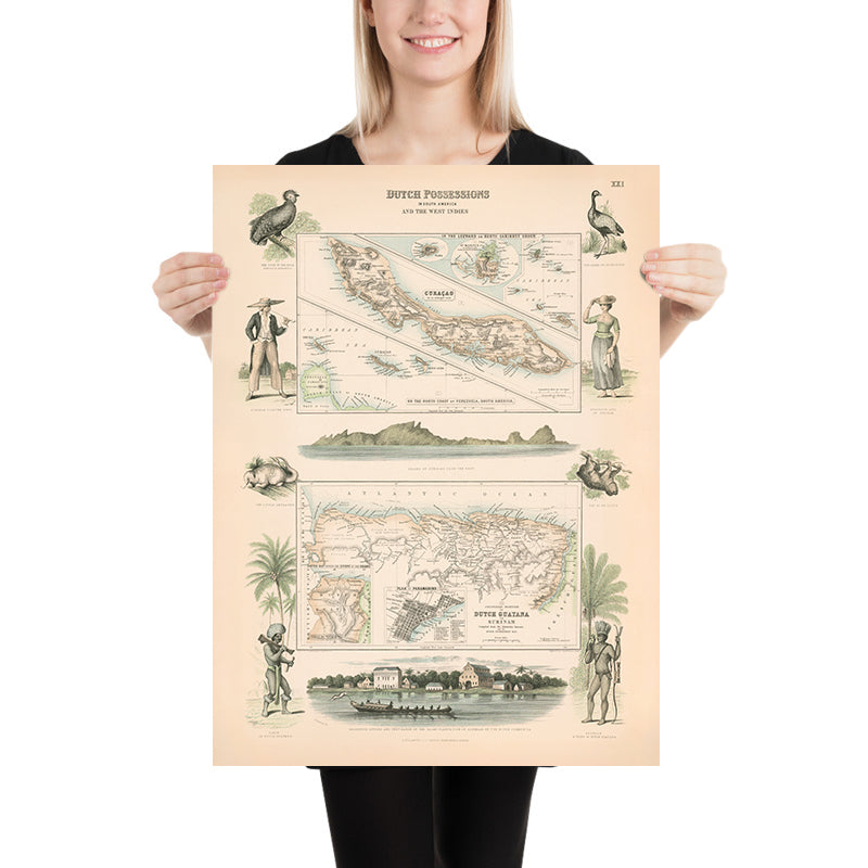 Mappa antica di Curaçao, Suriname e Isole Sottovento di Fullarton, 1865: Possedimenti coloniali olandesi 