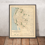 Alte Karte der Wälder und Nationalparks im Westen der USA von USGS, 1900: Yellowstone, Sierra Nevada usw. 