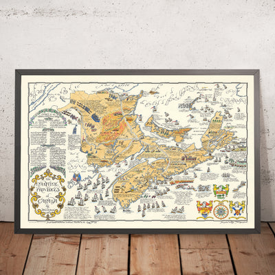 Old Map of New Brunswick, Nova Scotia & Prince Edward Island by Furse, 1963: Naval Battles, Exploration Routes