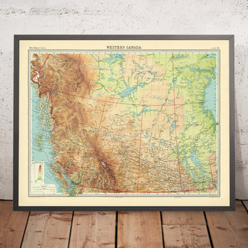 Mappa antica del Canada occidentale di Bartholomew, 1922: Vancouver, Calgary, Winnipeg, Yukon-Mackenzie, Montagne Rocciose 