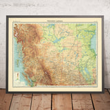 Ancienne carte de l'Ouest canadien par Bartholomew, 1922 : Vancouver, Calgary, Winnipeg, Yukon-Mackenzie, montagnes Rocheuses 