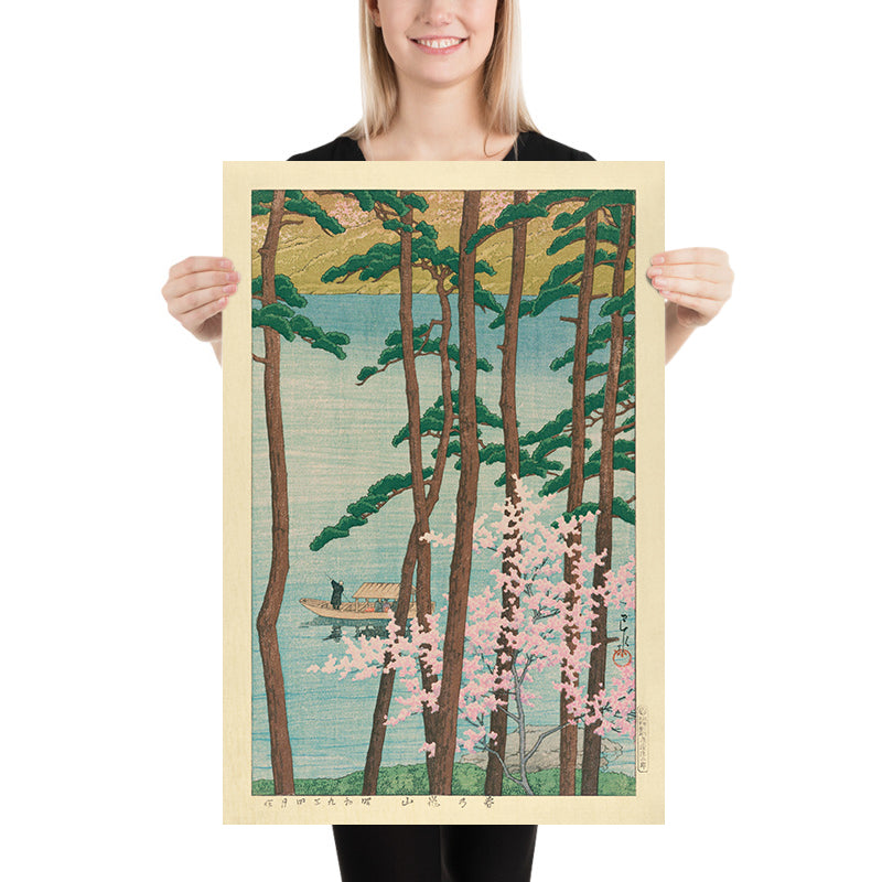 Arashiyama in primavera con fiori di ciliegio di Hasui Kawase, 1935 