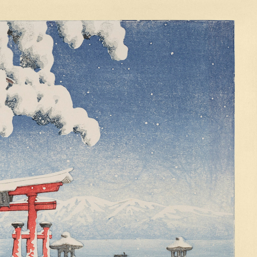 Neige à Itsukushima avec le Torii shinto par Hasui Kawase, 1935 