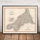 Old Map of Cornwall by Cary, 1806: Divided into Hundreds, Truro, Falmouth, Penzance