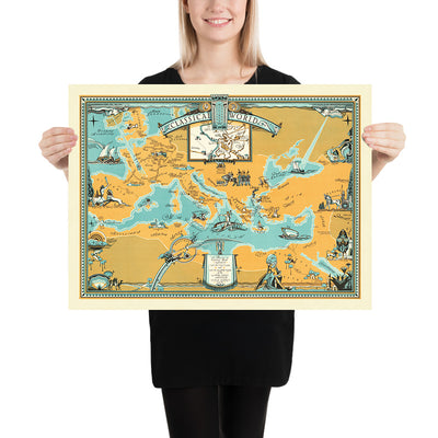 Old Roman Empire "Classical World" Map by Longyear, 1930: Rome, Carthage, Athens, Alexandria, Troy