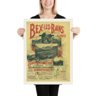 Bex-les-Bains Travel Poster: Rhonethal, Schweiz, 1890