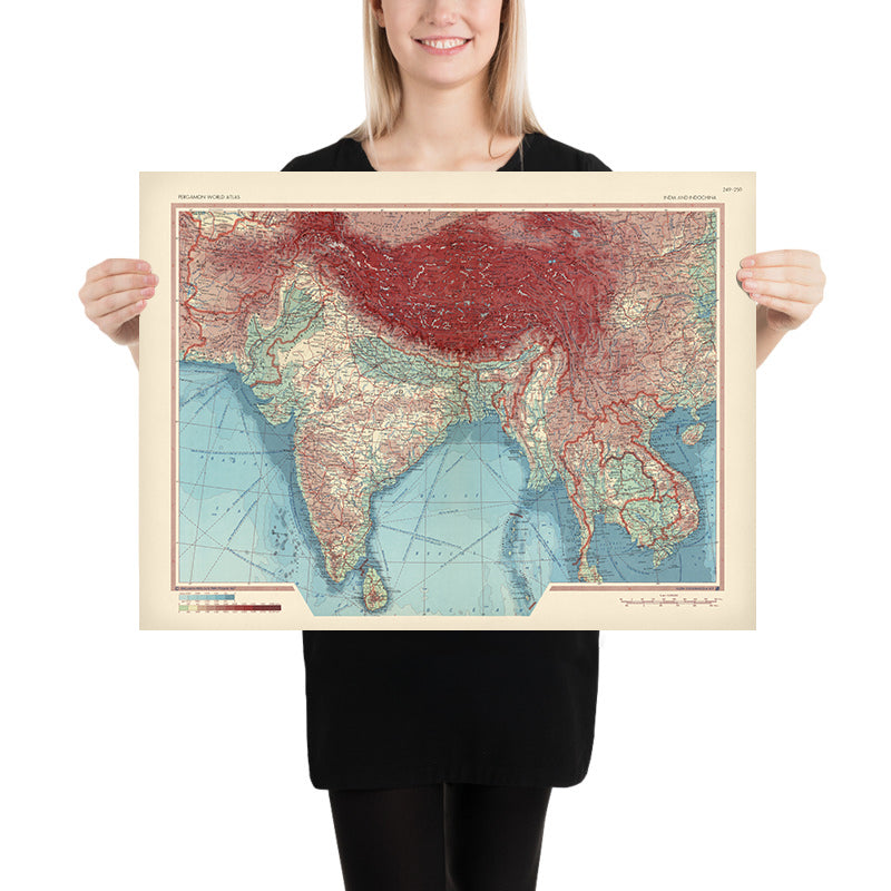 Old Map of India & Indochina, 1967: Thailand, Burma, Himalayas, Ganges, Mekong