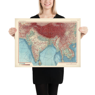 Old Map of India & Indochina, 1967: Thailand, Burma, Himalayas, Ganges, Mekong