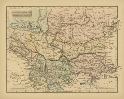Old Map of Ancient Southeast Europe by Arrowsmith, 1824: Thracia, Macedonia, Moesia, Dacia, Illyricum