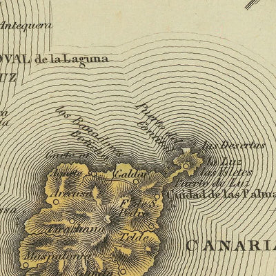 Alte seltene Karte der Kanarischen Inseln von Lucas, 1823: Teneriffa, Gran Canaria, Kompassrose, Berge, Atlantik