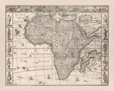 Alte Karte von Afrika von Speed, 1676: Detaillierte, dekorative, historische Einblicke