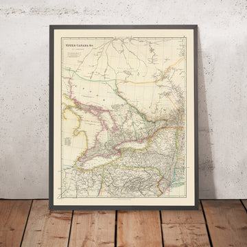 Ancienne carte du Haut-Canada (Ontario) et des Grands Lacs par Arrowsmith, 1844 : Toronto, Niagara, Buffalo 
