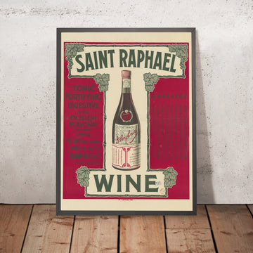 A framed image of Saint-Raphaël Vintage Tonic Wine Poster, 1914