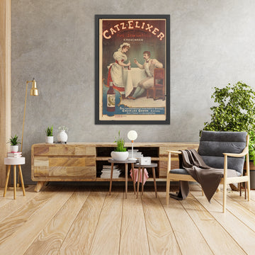 A framed image of Catz Elixir Vintage Aperitif Poster by Eugène Burnand, 1896