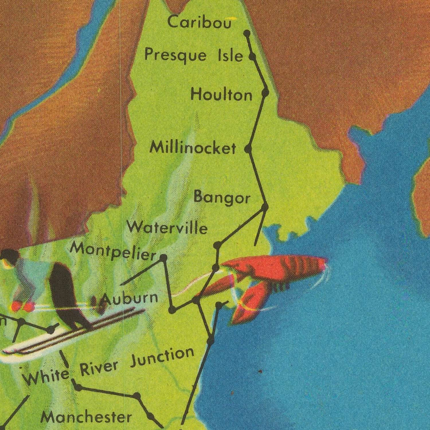 Old TWA Airline Map of United States, 1948: NYC, LA, Chicago, TWA Routes