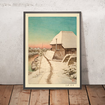Una imagen enmarcada de Sunset Evening Sky After Snow at Morigasaki de Hasui Kawase, 1935