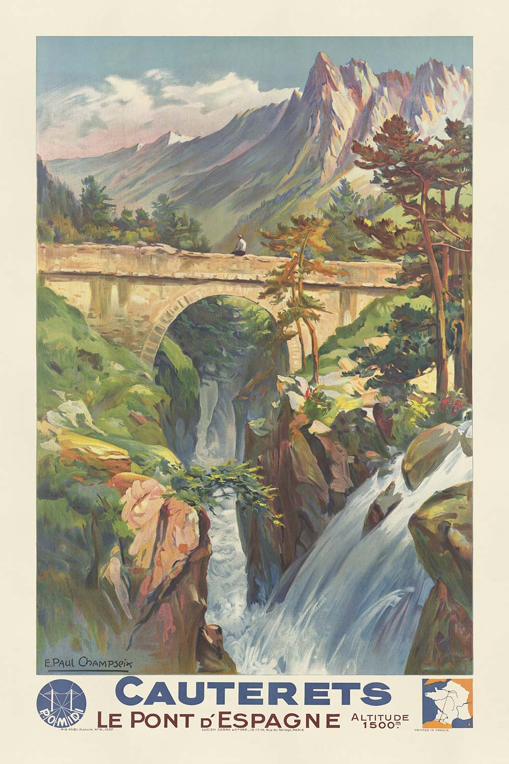 Cauterets Travel Poster: Le Pont d’Espagne by E. Paul Champseix, 1937
