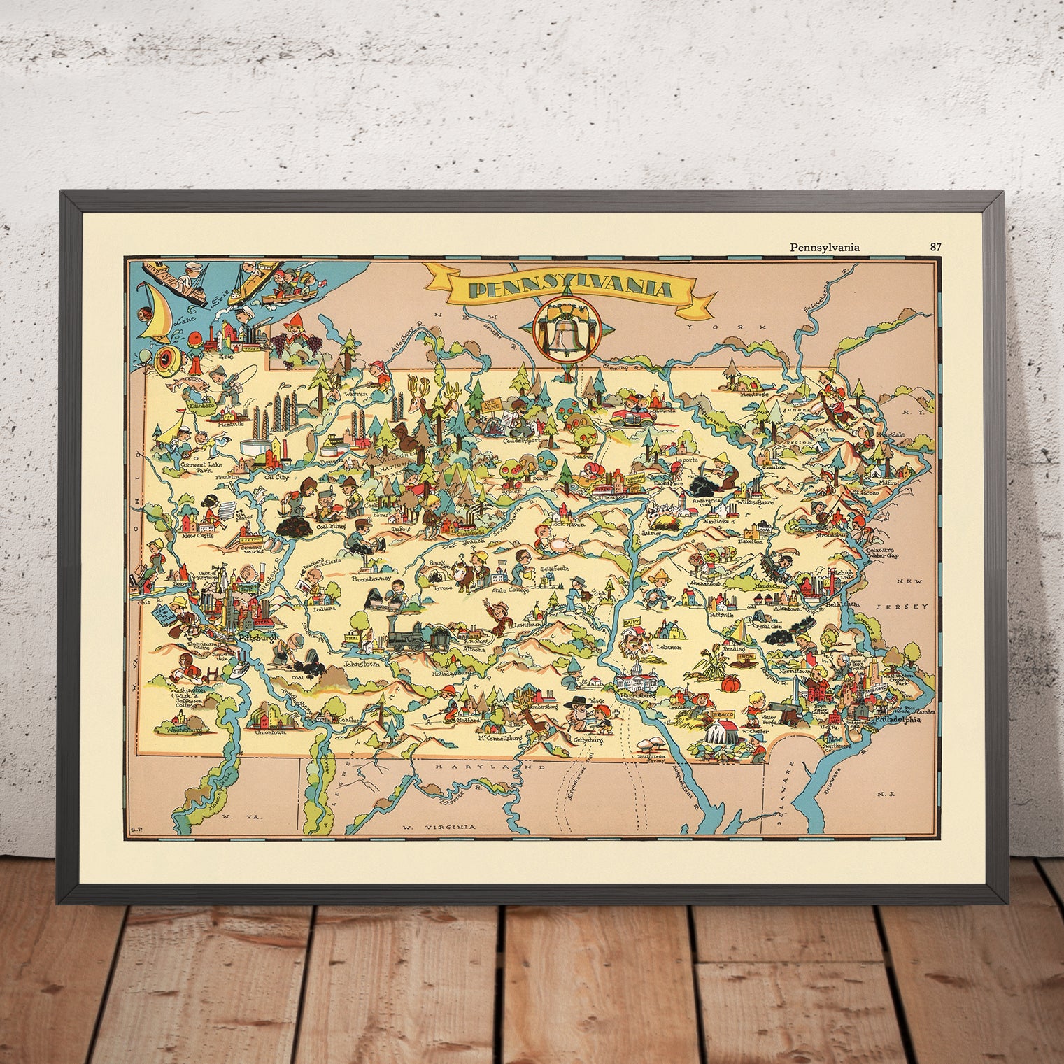 Pictorial Map of Pennsylvania by Ruth Taylor White 1935 Philadelphia