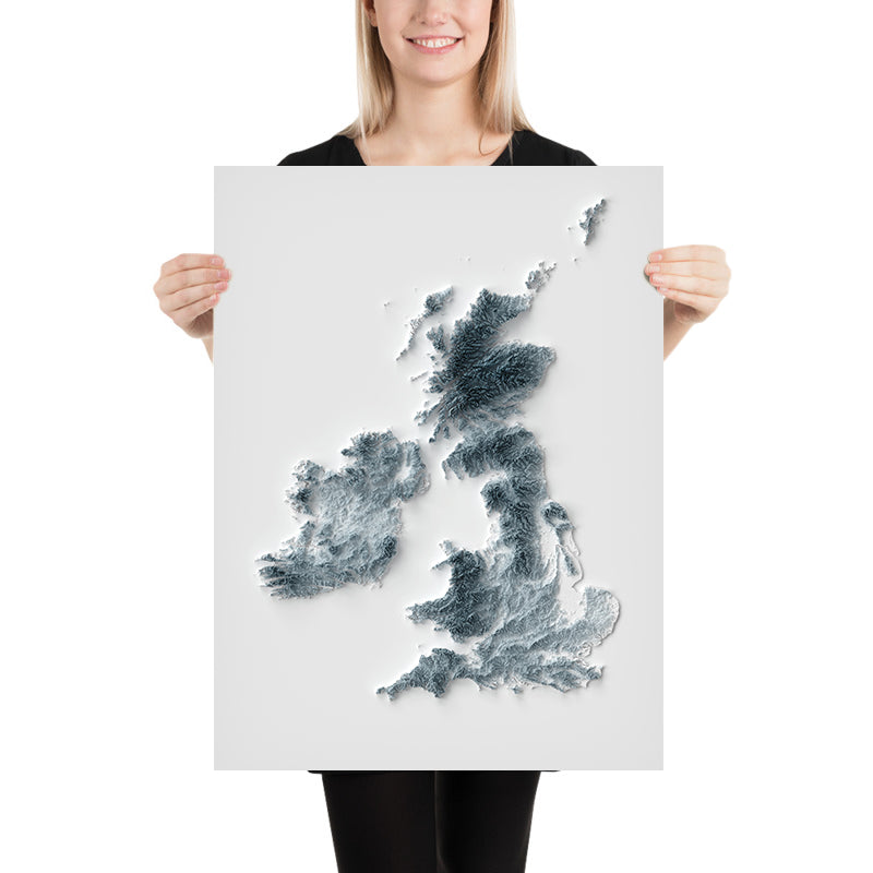 Carte topographique en relief 3D des îles britanniques (Royaume-Uni et Irlande) 