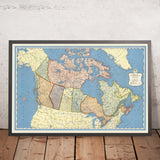 Large Political Map of Canada, 1957: Toronto, Montreal, Vancouver, Great Lakes, Rockies