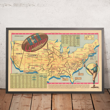 Ancienne carte du football universitaire américain par Sundberg, 1942 : Équipes majeures, conférences, époque de la Seconde Guerre mondiale 