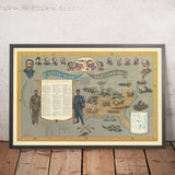 Old Pictorial Map of American Civil War 1861–65 by Newman, 1960: Ft. Sumter, Antietam, Gettysburg, Vicksburg, Richmond