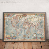 Mapa Mundial Ejecutivo por Ray&Co, 2025: Alivio Oceánico en 3D, Estética Vintage, Cada Bandera 