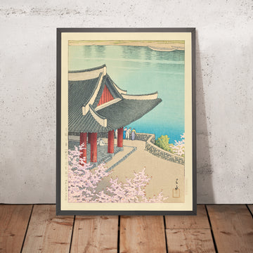 Una imagen enmarcada de Spring en el Pabellón Pubyong en Pyongyang, Corea, de Hasui Kawase, 1939