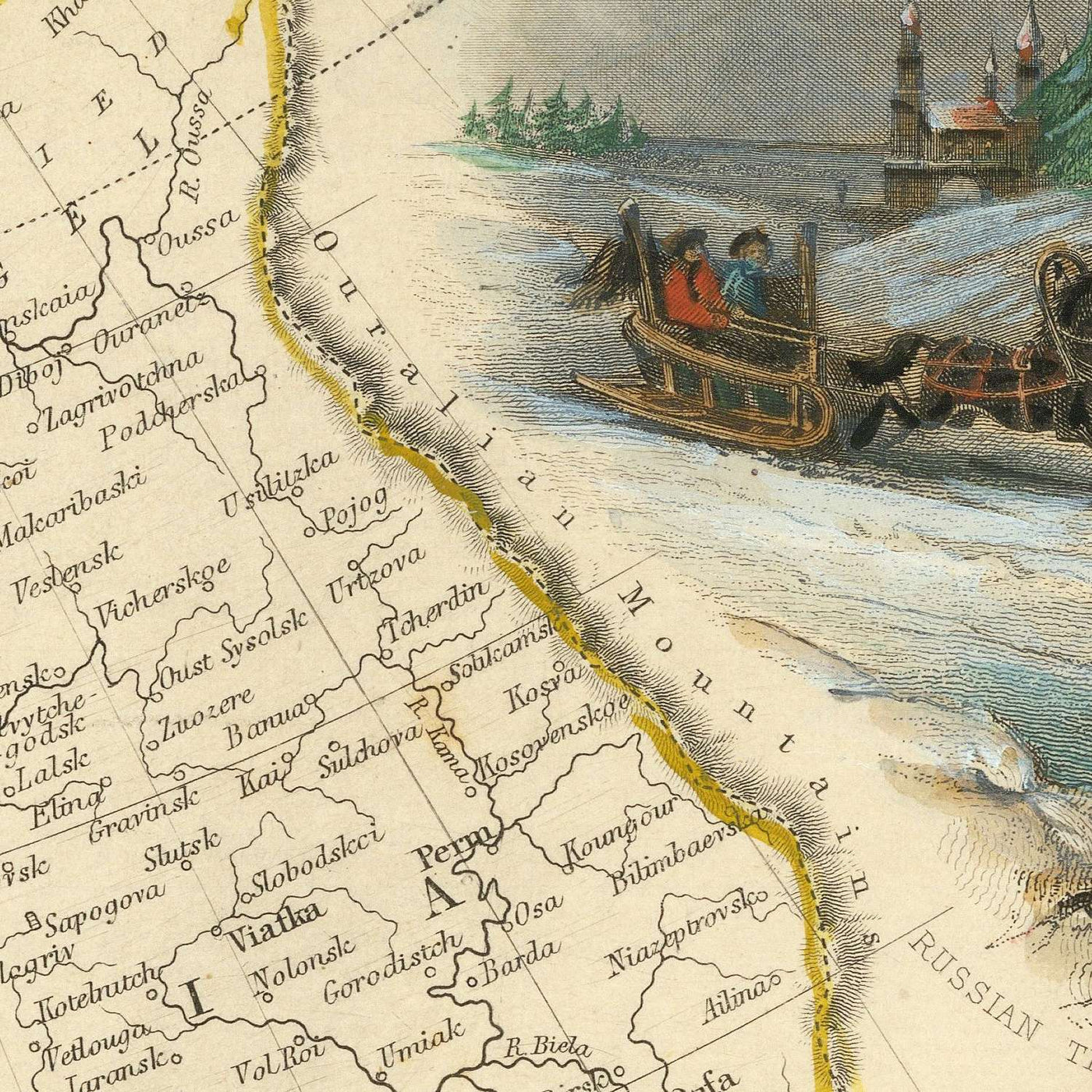Old Map of Europe by John Tallis, 1851: Seal Hunting, Camels, Slave Market, etc.