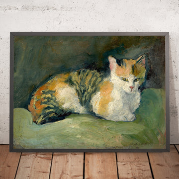 A framed image of Cat on a Green Cushion I by August Macke, 1909