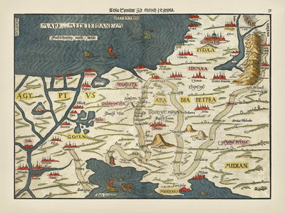 The Israelite Exodus from Egypt by Bunting: Old Route Map, Pharaoh Drowning in Red Sea, Phaorah Jerusalem, Sinai, Goshen