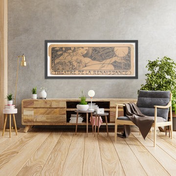 A framed image of Théâtre de la Renaissance Billboard Design by Alphonse Mucha, 1895