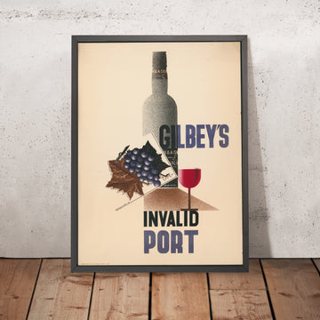 A framed image of Gilbey’s Invalid Port Vintage Port Poster by Edward McKnight Kauffer, 1933