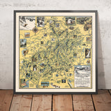 Old Pictorial Map of White Mountain National Forest, 1930: Cannon Mt., Appalachian Trail, Franconia Notch, Mt. Washington, Conway