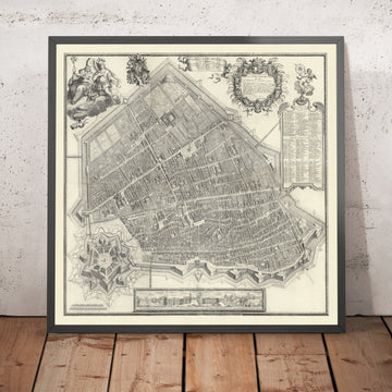 Large Old Map of Ferrara, Italy by Bolzoni, 1747: Este Castle, Duomo, Erculea, walls, Po-Volano