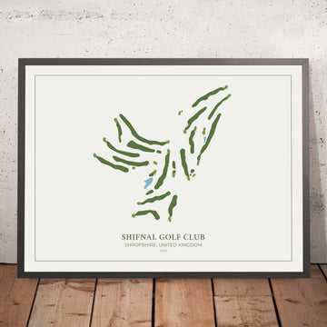 A framed image of Shifnal Golf Club  in the style of a simple and modern golf course map