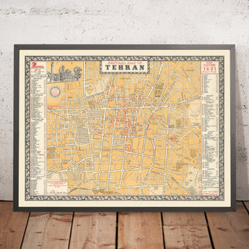 Mappa Antica di Teheran di Sahab, 1961: Moschee, Università di Teheran, Ambasciate, Park-e-Shahr, Viali Principali 