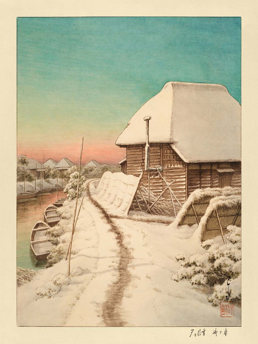 Sunset Evening Sky After Snow at Morigasaki by Hasui Kawase 1935