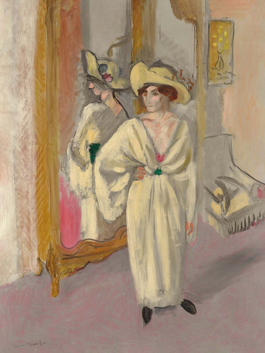 Frau in Weiß, die vor einem Spiegel steht (Woman in white standing in front of a mirror) von Henri Matisse, 1918 