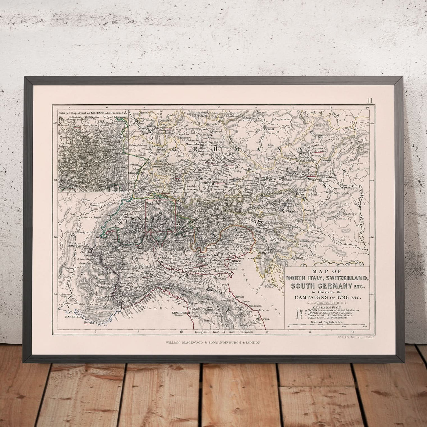 Old Map of Napoleon's Campaigns in Italy, Switzerland and Germany, 1796